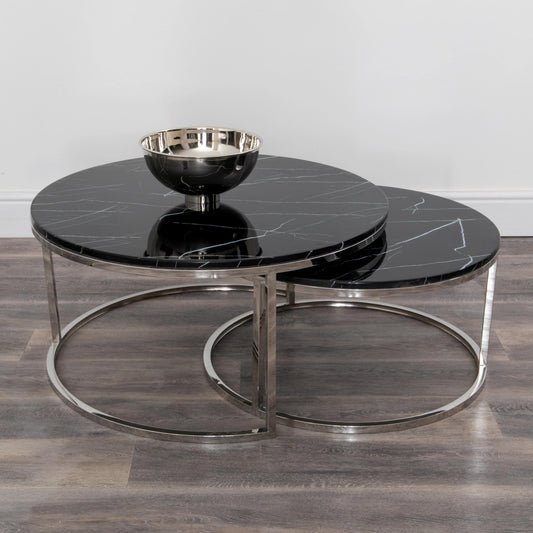 Black Stone Coffee Table - Nest of Two