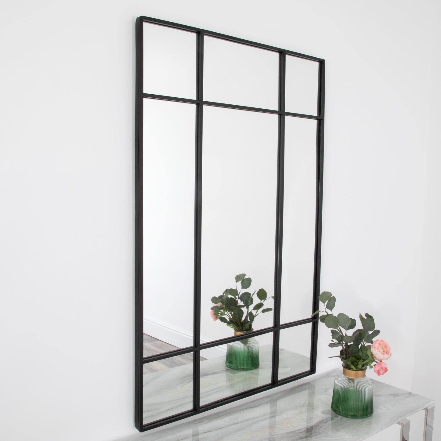 Black Modern Pane Mirror