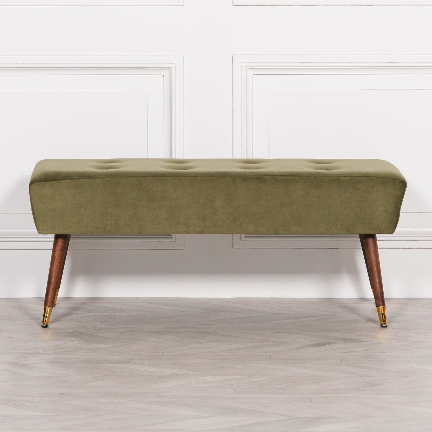Olive Green Buttoned Ottoman Stool