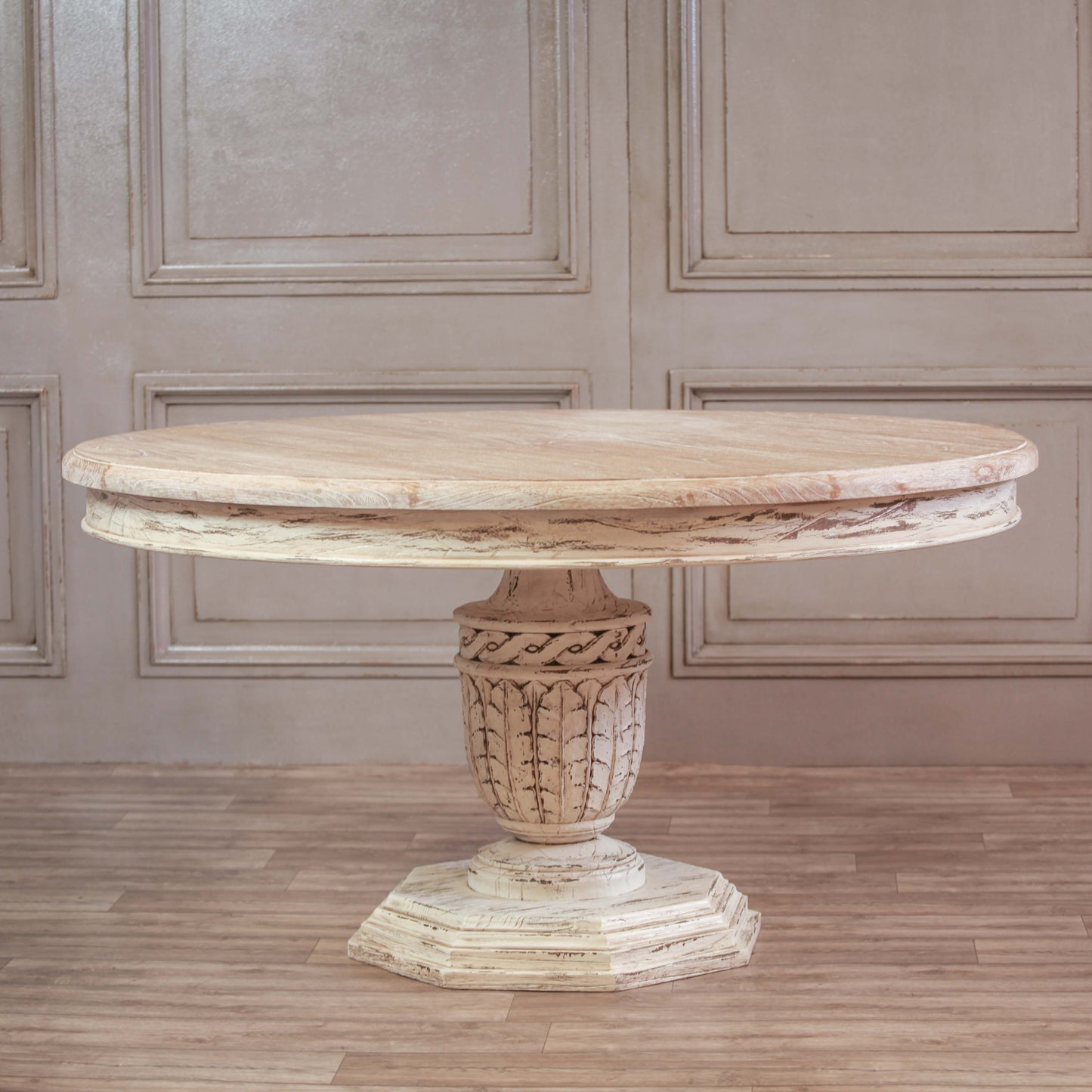 Distressed Wood Round Dining Table