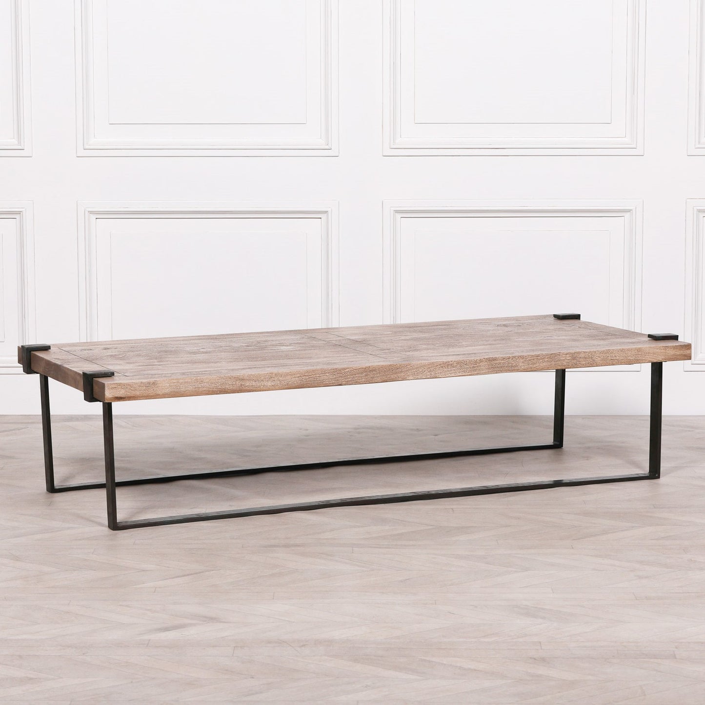 Industrial Wrought Iron and Mango Wood Coffee Table